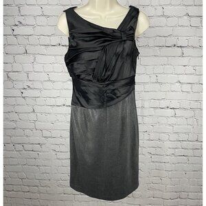 Suzi Chin Maggy Boutique Black Grey Pleated Satin Houndstooth Zip Dress USA 4